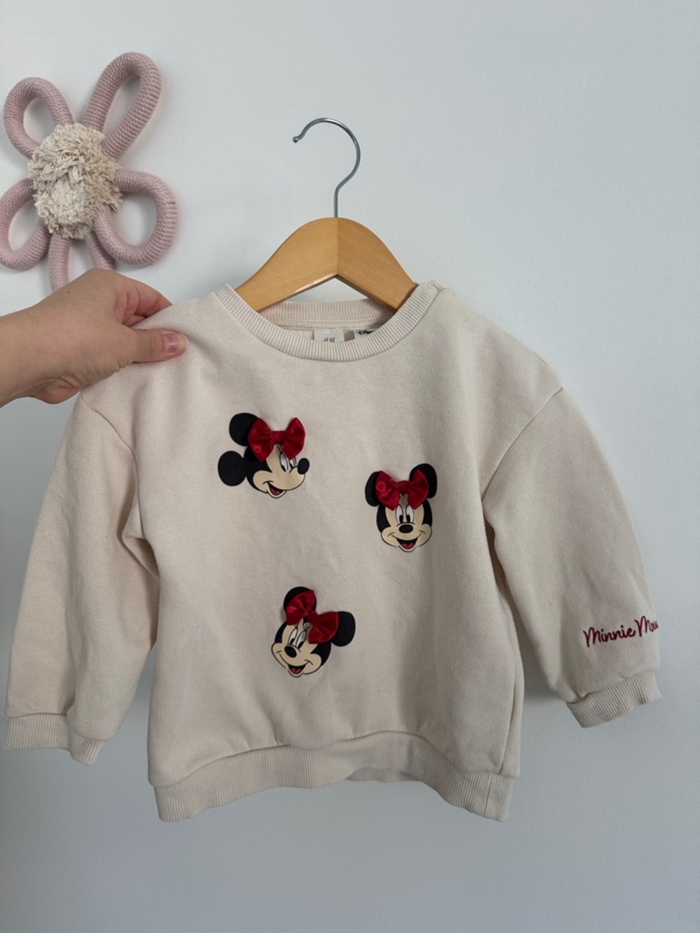 H&M Cream Toddler Minnie Mouse Sweatshirt with Plush Lining